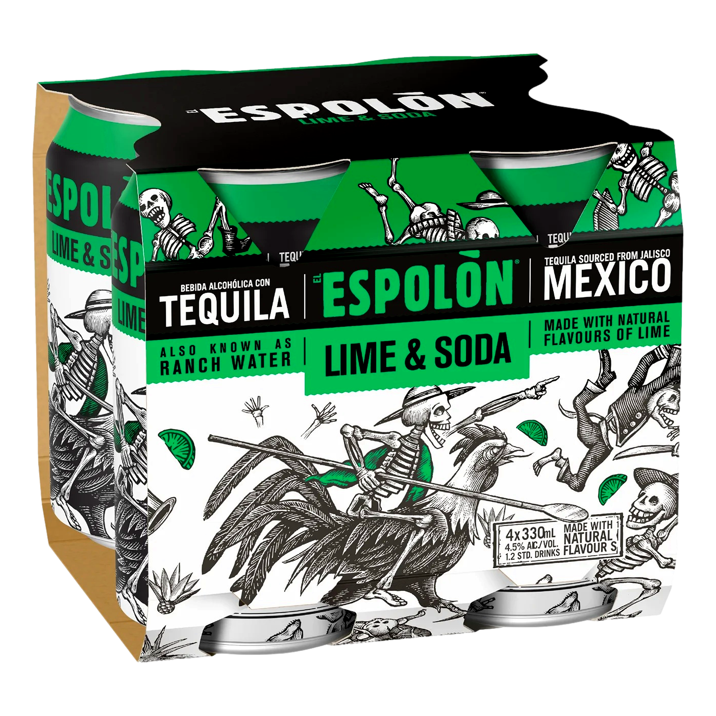 Espolon Tequila Lime & Soda 330ml Can 4 Pack