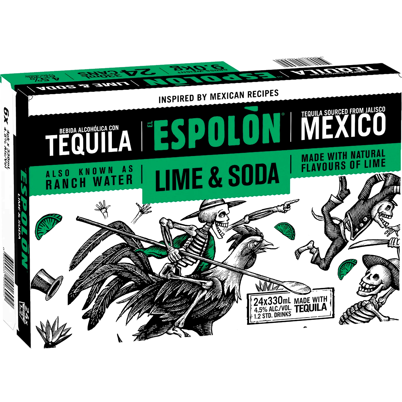 Espolon Tequila Lime & Soda 330ml Can Case of 24