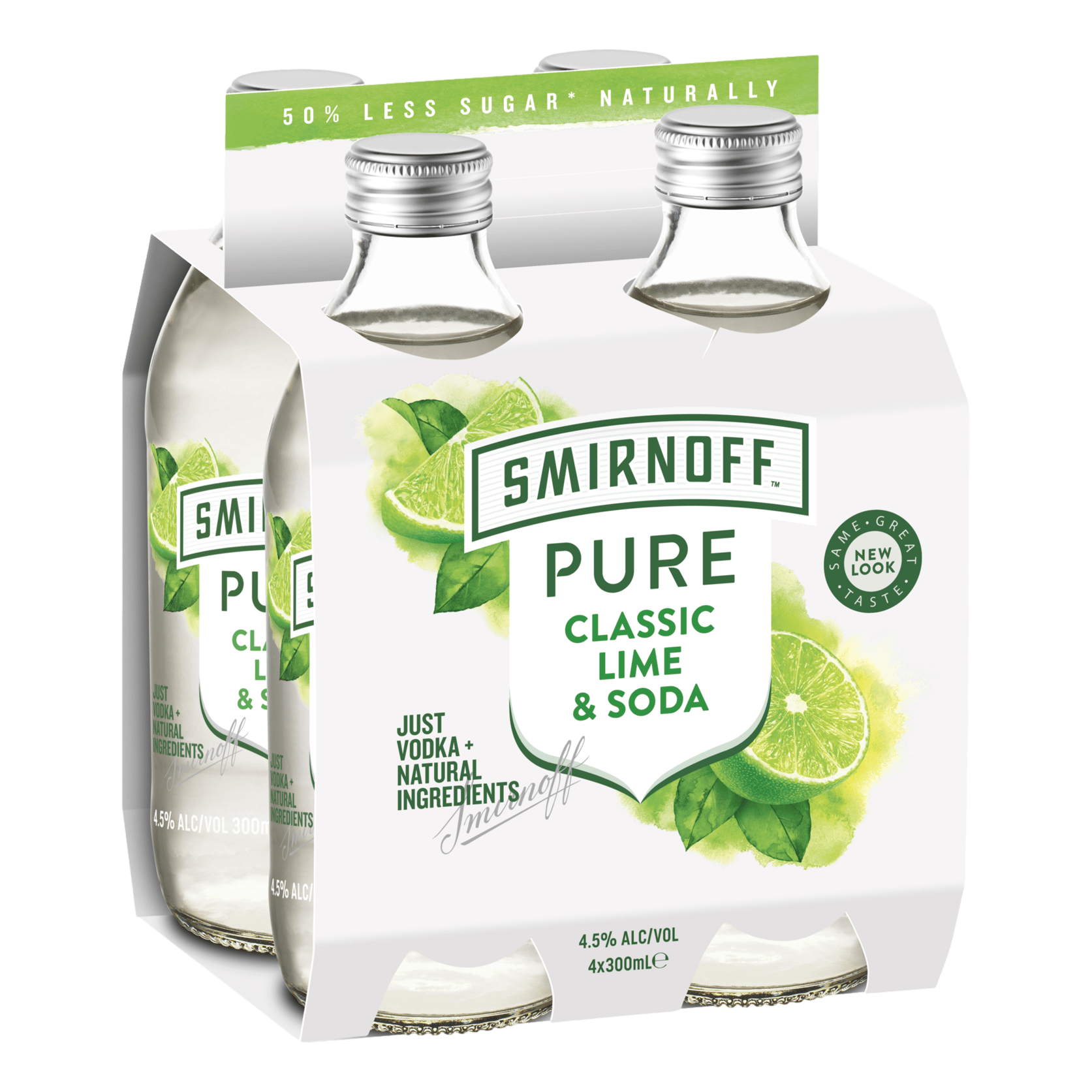 Smirnoff Pure Classic Lime & Soda 300ml Bottle 4 Pack