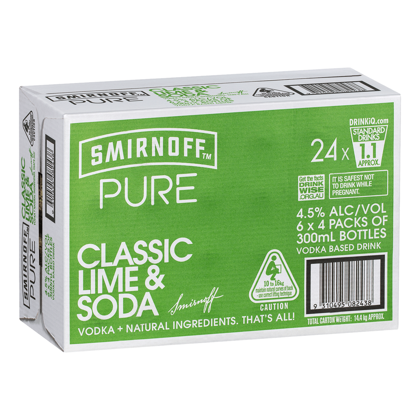 Smirnoff Pure Classic Lime & Soda 300ml Bottle Case of 24