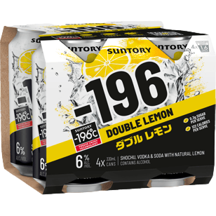 Suntory -196 Double Lemon Shochu Vodka Soda 6% 330ml Can 4 Pack