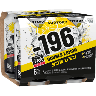 Suntory -196 Double Lemon Shochu Vodka Soda 330ml Can 4 Pack