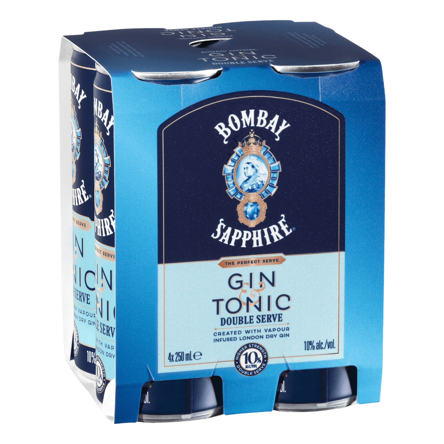 Bombay Sapphire Gin & Tonic Double Serve 10% 250ml Can 4 Pack