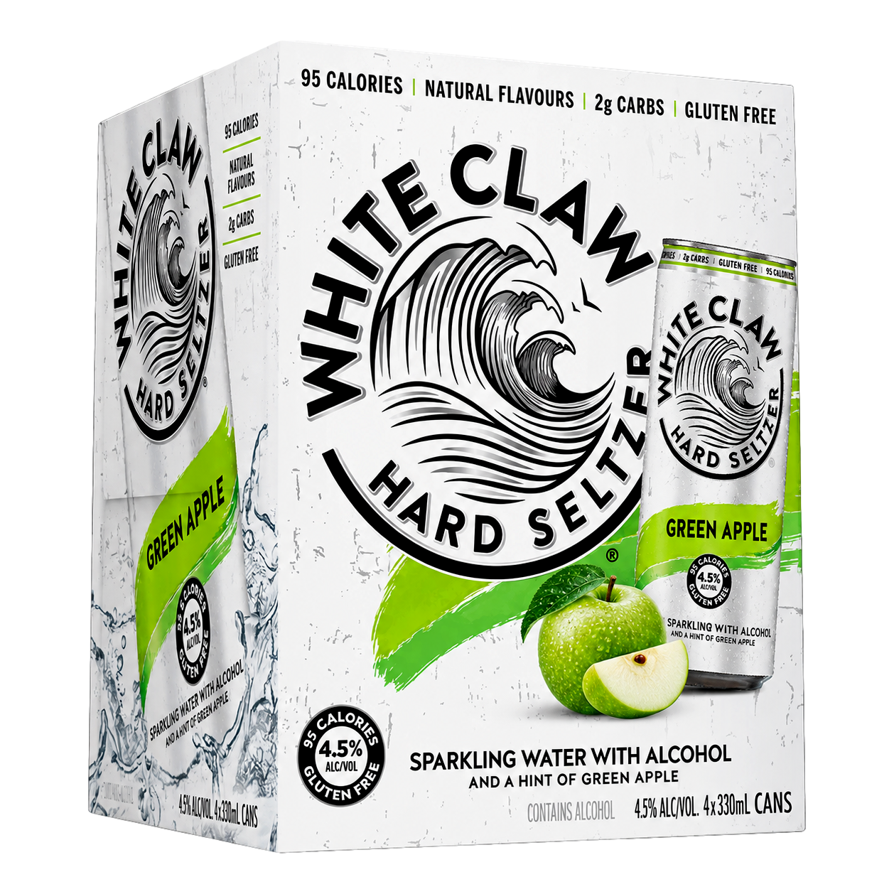 White Claw Hard Seltzer Green Apple 4.5% 330ml Can 4 Pack