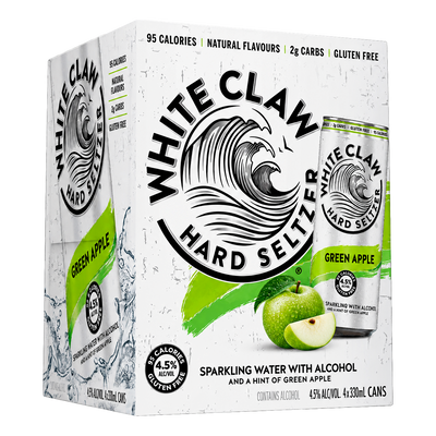 White Claw Hard Seltzer Green Apple 4.5% 330ml Can 4 Pack