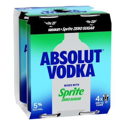 Absolut Vodka & Sprite ZERO Lemonade Premix 330ml Can 4 Pack