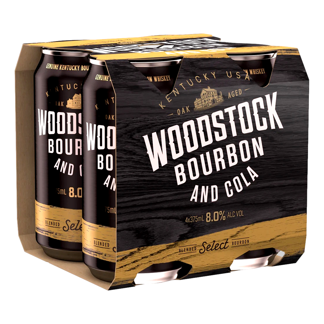 Woodstock Bourbon & Cola 8% 375ml Can 4 Pack