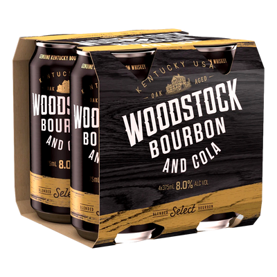 Woodstock Bourbon & Cola 8% 375ml Can 4 Pack