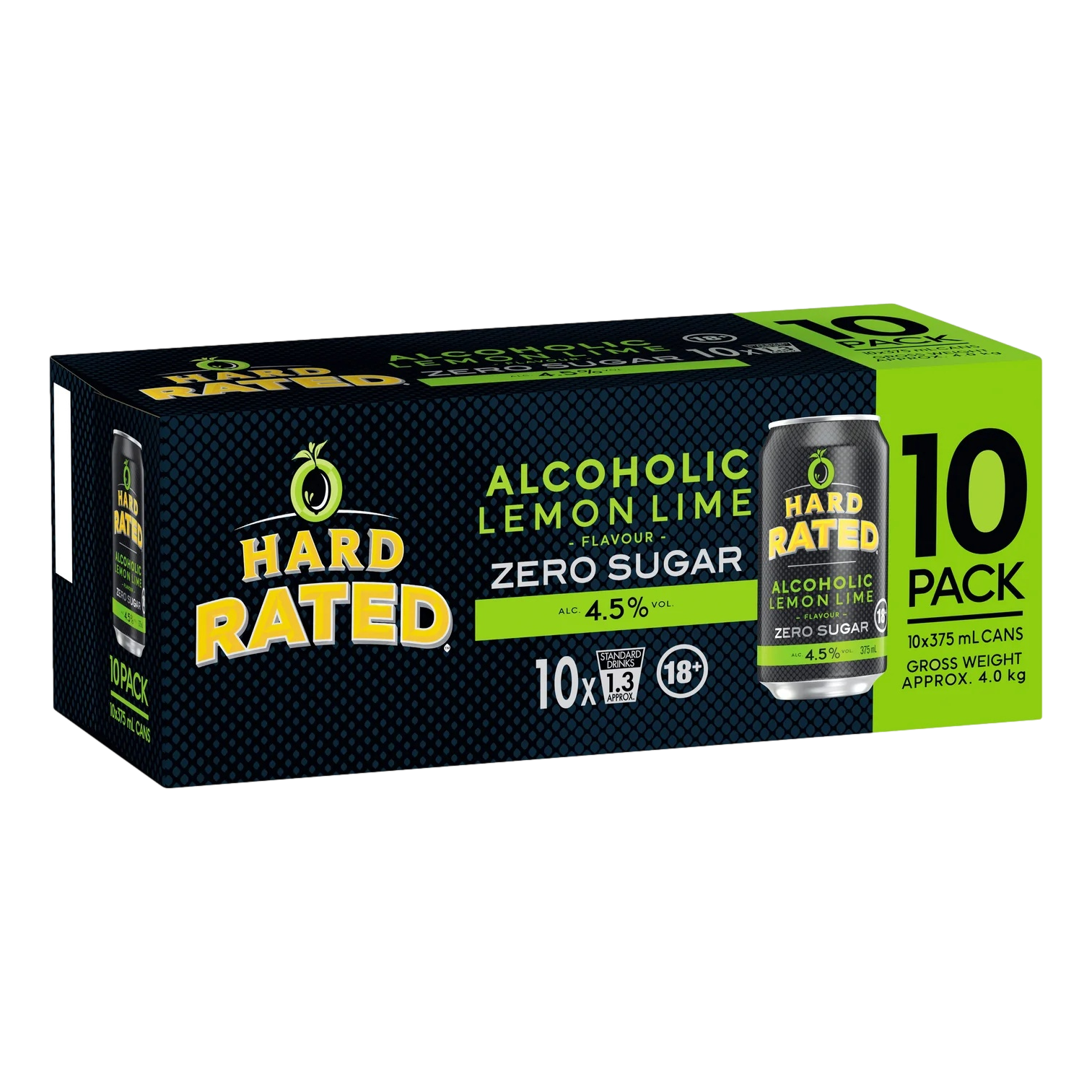 Hard Rated ZERO SUGAR Alcoholic Lemon Lime 4.5% 375ml Can 10 Pack