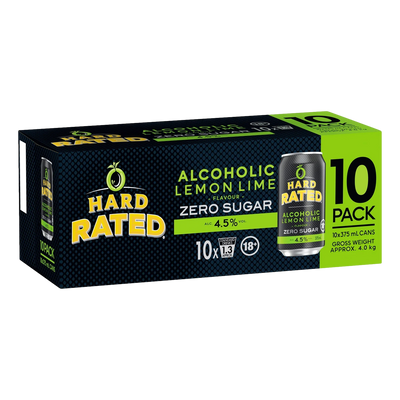 Hard Rated ZERO SUGAR Alcoholic Lemon Lime 4.5% 375ml Can 10 Pack
