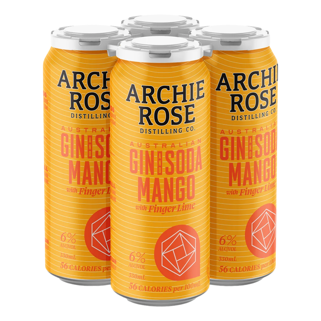 Archie Rose Gin & Mango & Native Finger Lime Soda 330ml Can 4 Pack