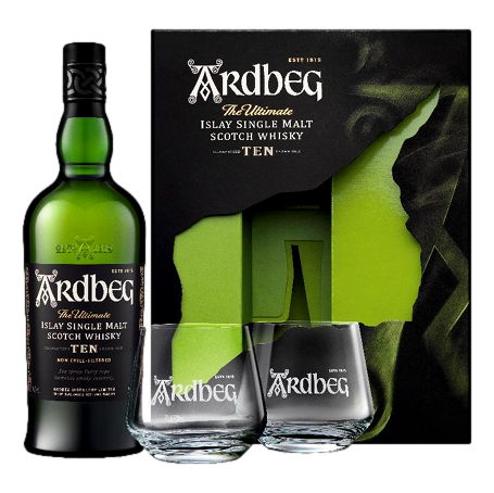 Ardbeg Islay Single Malt Scotch Whisky 10YO 700ml & 2 Glass GIFT PACK