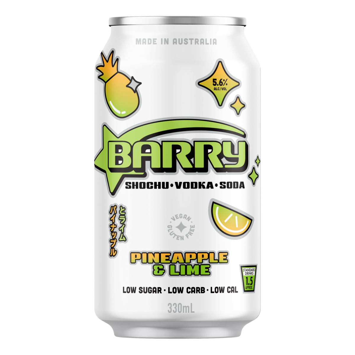 Barry Pineapple & Lime Sochu Vodka Soda 330ml Can Case of 24