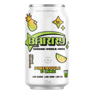 Barry Pineapple & Lime Sochu Vodka Soda 330ml Can Case of 24