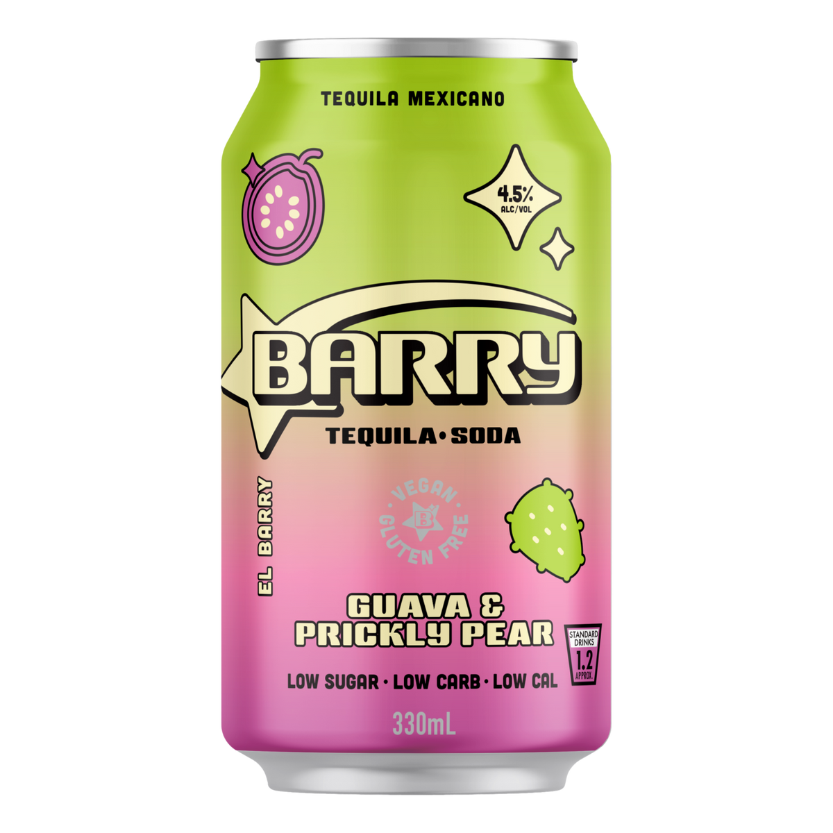 Barry Guava & Prickly Pear Tequila Soda 330ml Can 4 Pack