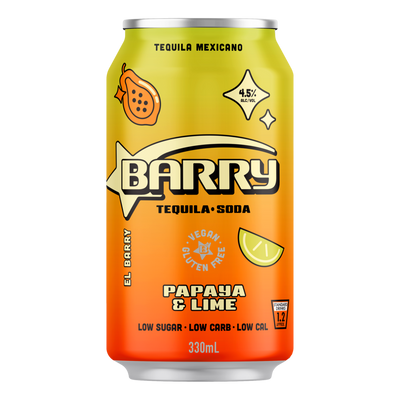 Barry Papaya & Lime Tequila Soda 330ml Can 4 Pack