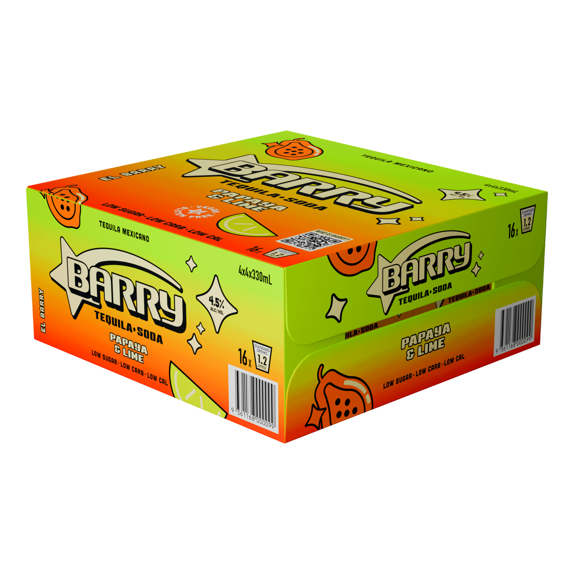 Barry Papaya & Lime Tequila Soda 330ml Can Case of 16