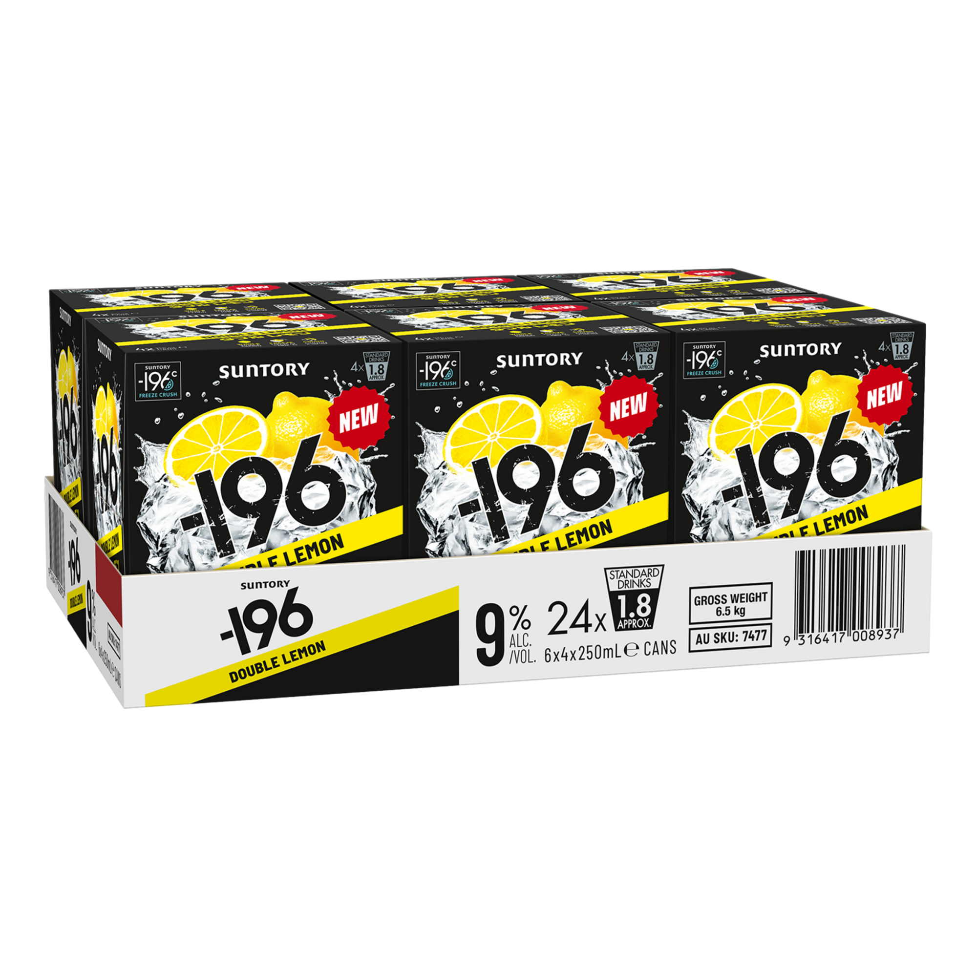 Suntory -196 DOUBLE Lemon Shochu Vodka Soda 9% 250ml Can Case of 24