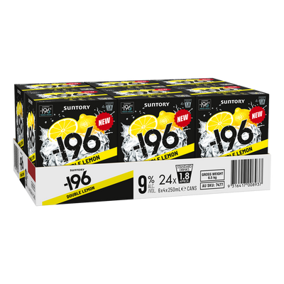 Suntory -196 DOUBLE Lemon Shochu Vodka Soda 9% 250ml Can Case of 24