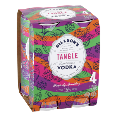 Billson's Tangle Vodka 3.5% 355ml Can 4 Pack