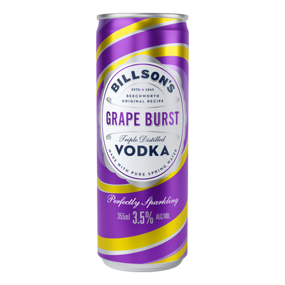 Billson's Grape Burst Vodka 3.5% 355ml Can 4 Pack