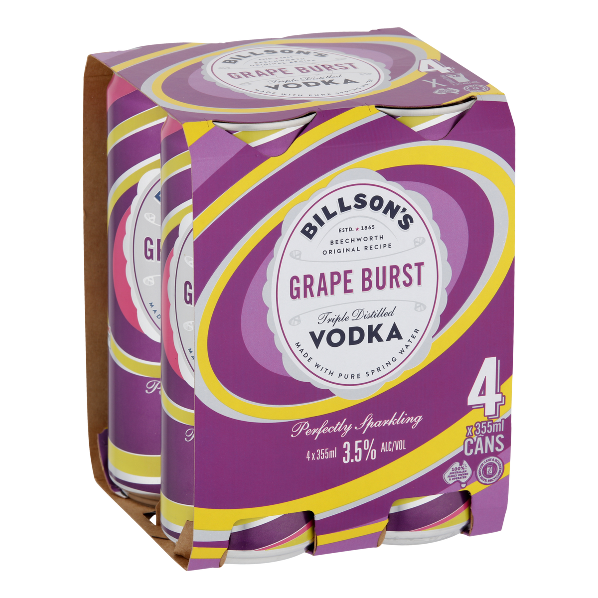 Billson's Grape Burst Vodka 3.5% 355ml Can 4 Pack