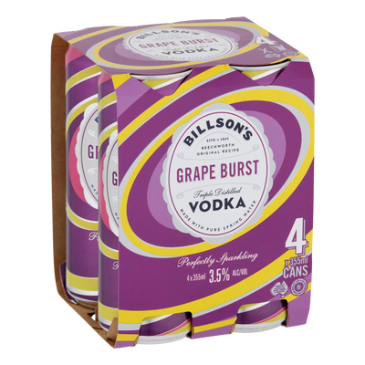 Billson's Grape Burst Vodka 3.5% 355ml Can 4 Pack