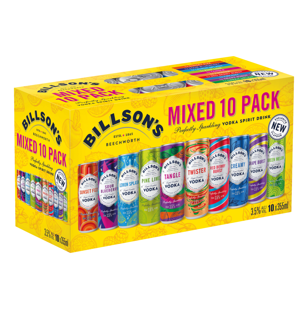 Billson's Vodka Premix 3.5% Mixed Flavour 355ml Can 10 Pack