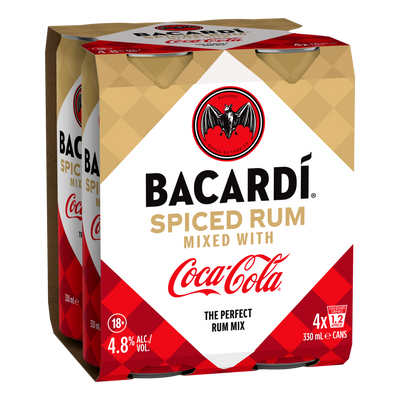 Bacardi Spiced Rum & Coca-Cola 330ml Can 4 Pack