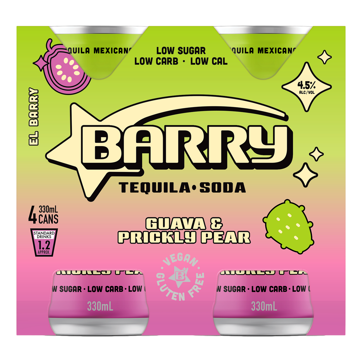 Barry Guava & Prickly Pear Tequila Soda 330ml Can 4 Pack