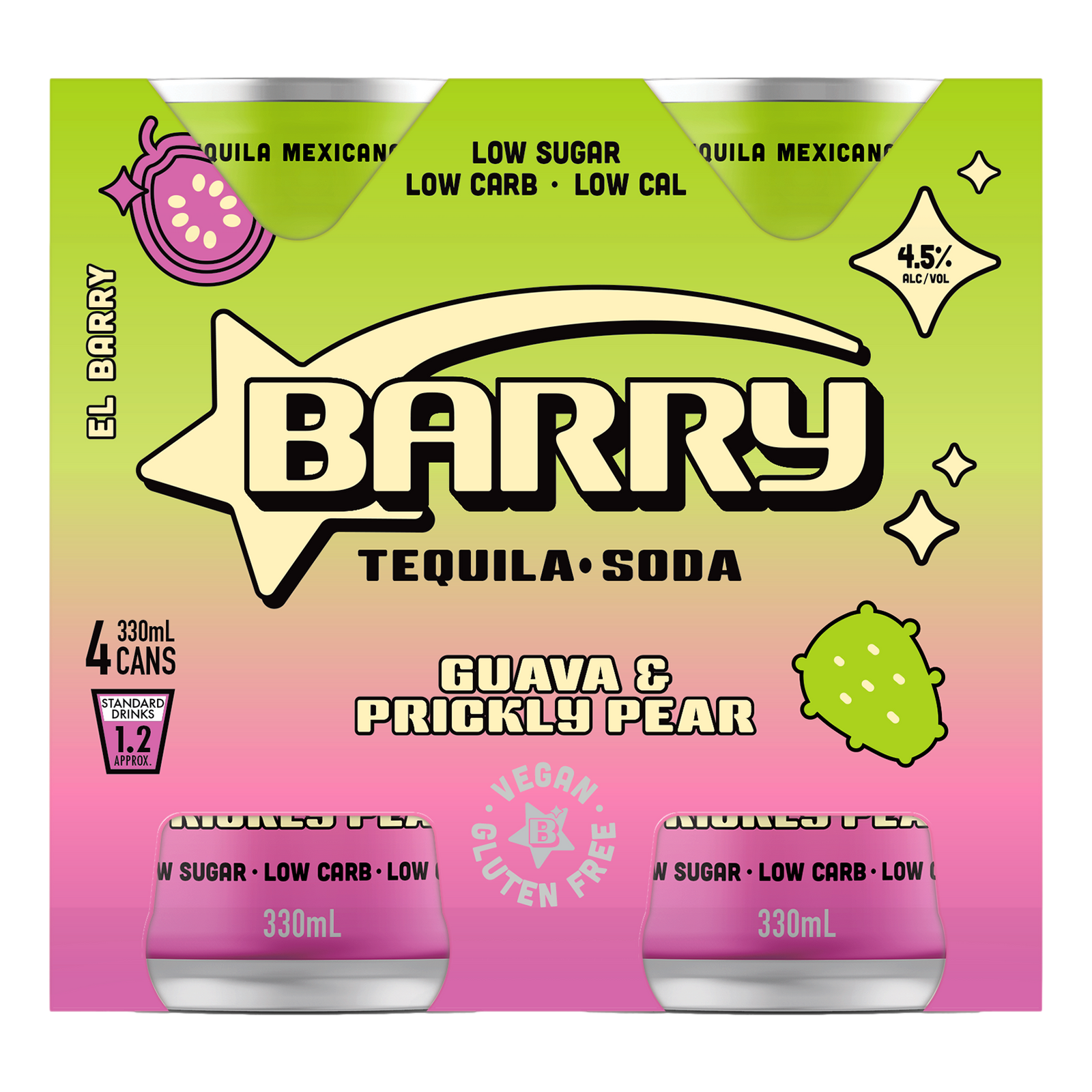 Barry Guava & Prickly Pear Tequila Soda 330ml Can 4 Pack