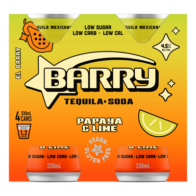 Barry Papaya & Lime Tequila Soda 330ml Can 4 Pack