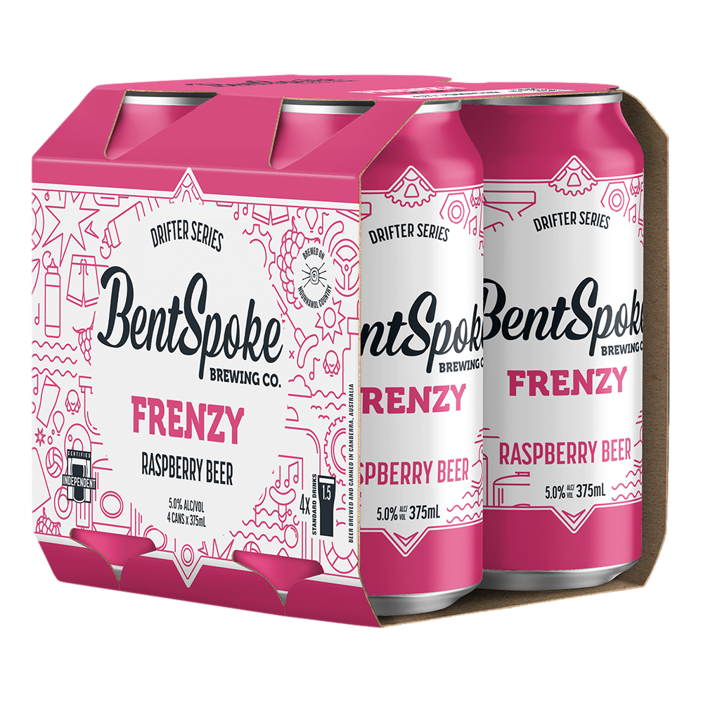 BentSpoke Frenzy Raspberry Beer 5.8% 375ml Can 4 Pack