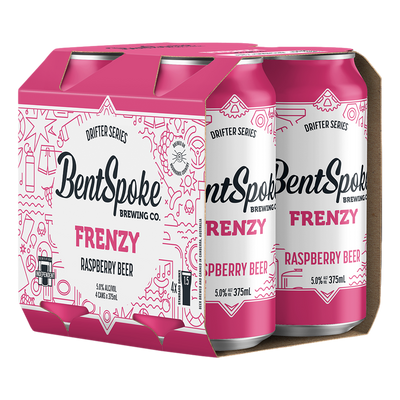 BentSpoke Frenzy Raspberry Beer 5.8% 375ml Can 4 Pack