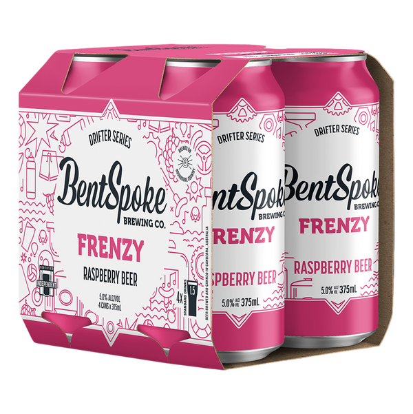 BentSpoke Frenzy Raspberry Beer 5.8% 375ml Can 4 Pack - Camperdown Cellars