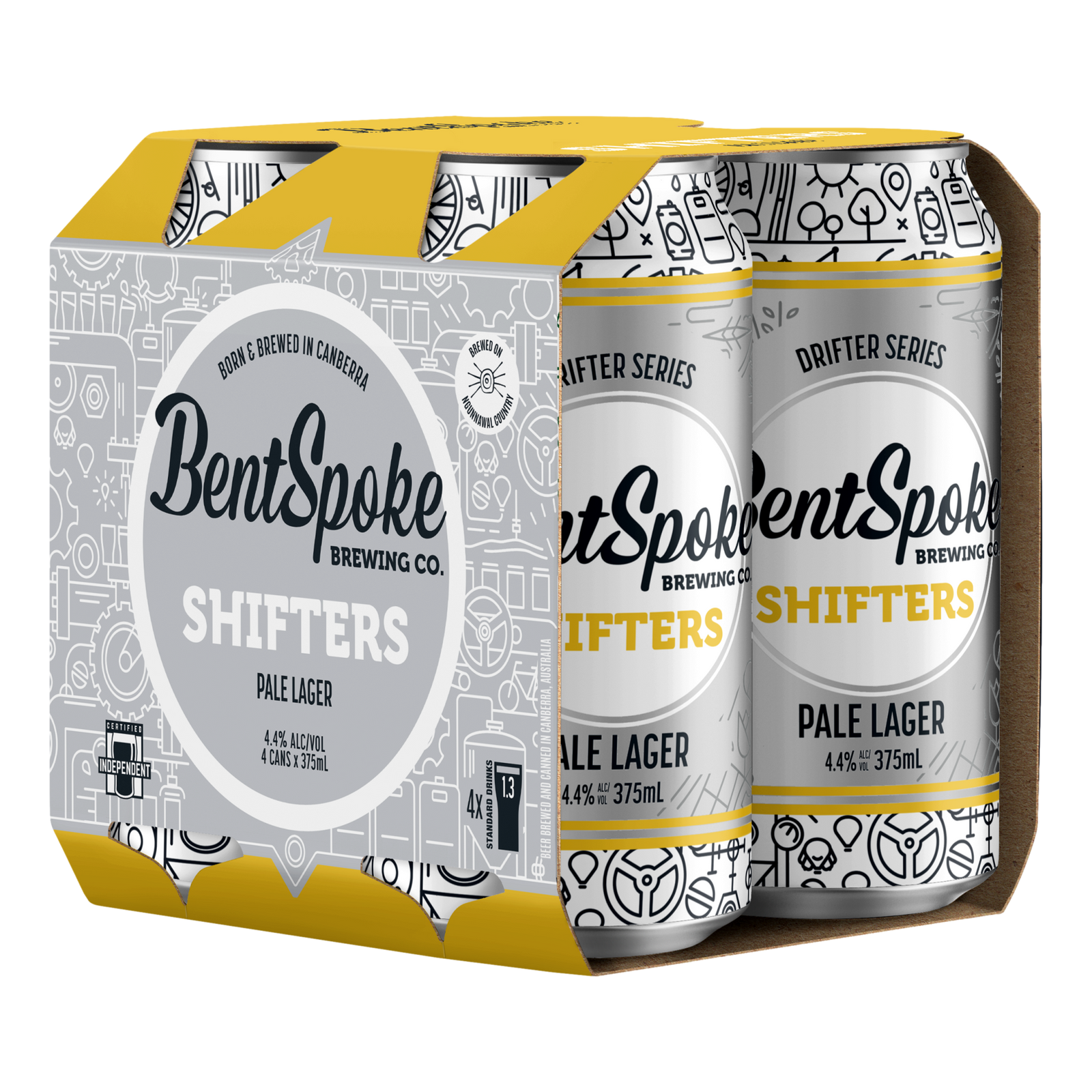 BentSpoke Shifters Pale Lager 4.4% 375ml Can 4 Pack