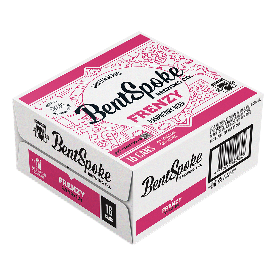 BentSpoke Frenzy Raspberry Beer 5.8% 375ml Can Case of 16