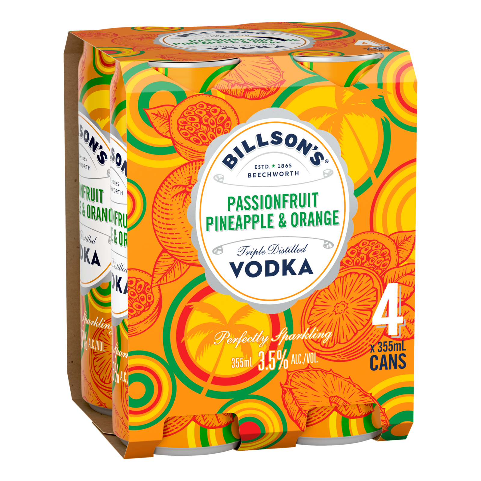 Billson's Passionfruit Pineapple & Orange Vodka 3.5% 355ml Can 4 Pack