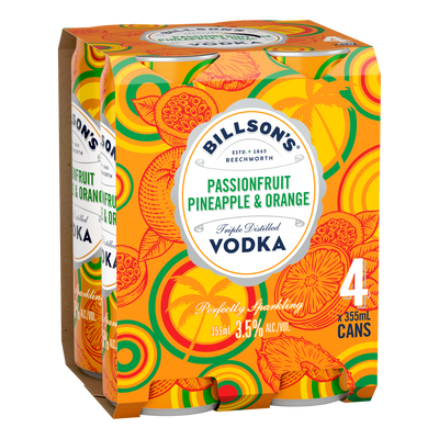 Billson's Passionfruit Pineapple & Orange Vodka 3.5% 355ml Can 4 Pack