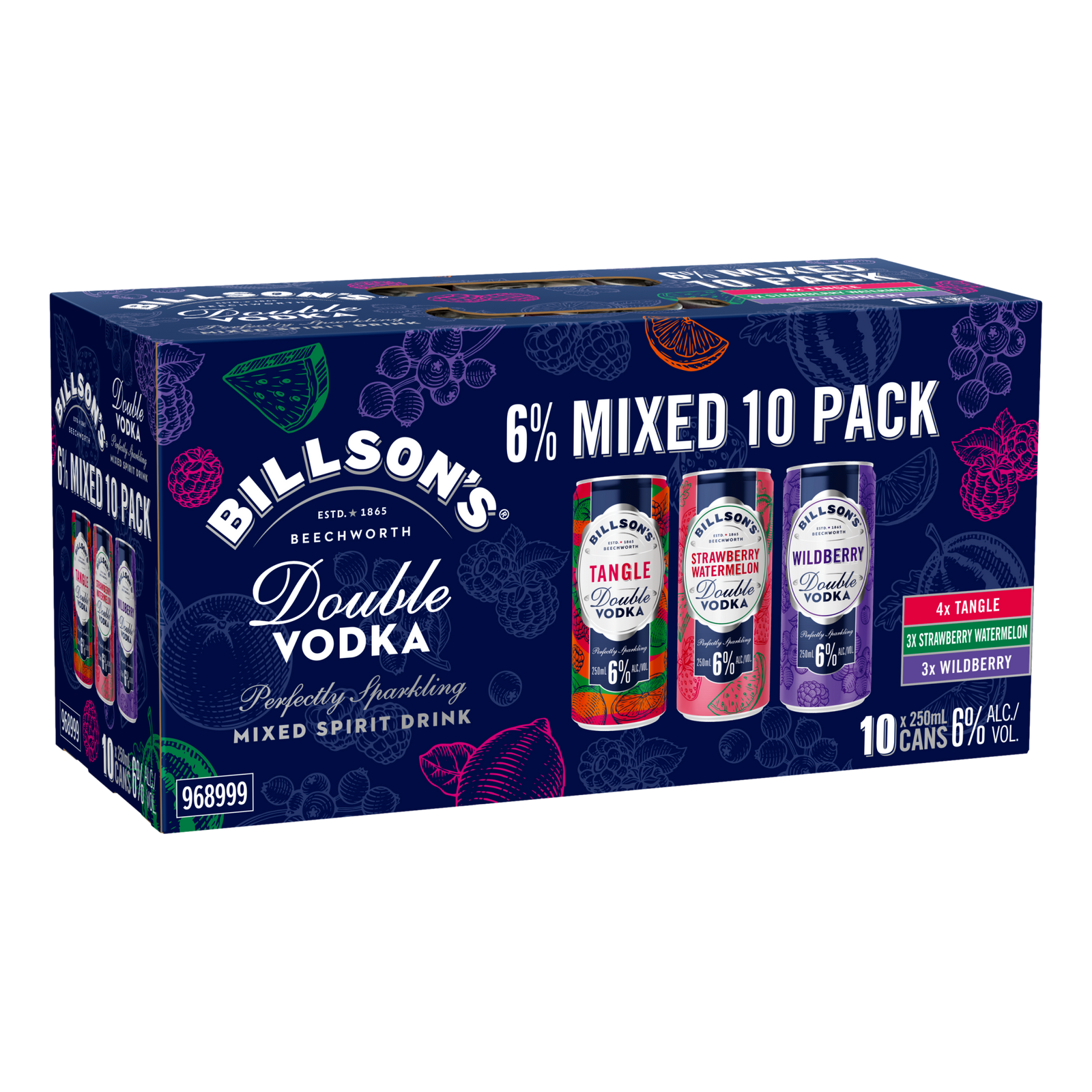 Billson's Mixed Flavour DOUBLE Vodka 6% 250ml Can 10 Pack