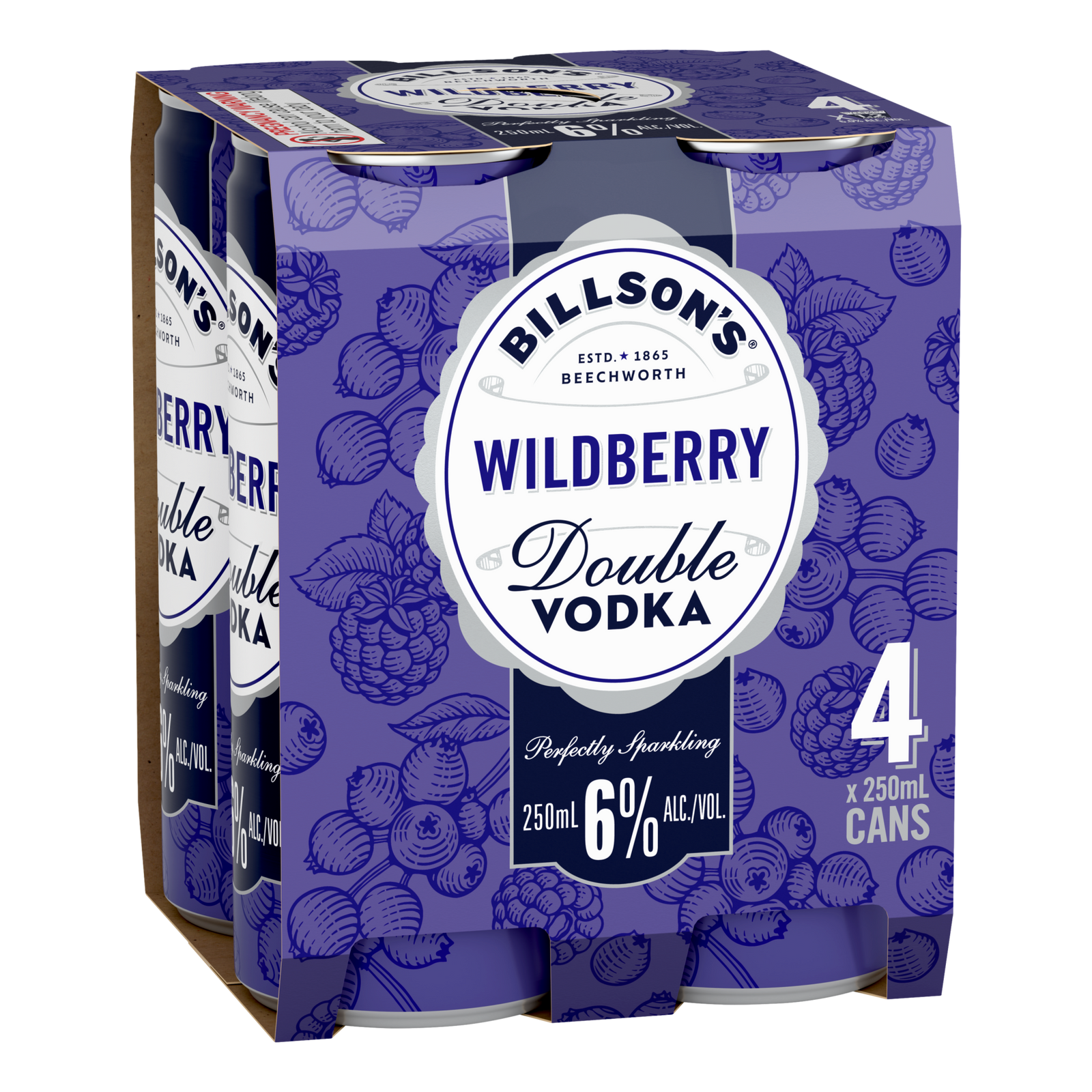 Billson's Wildberry DOUBLE Vodka 6% 250ml Can 4 Pack
