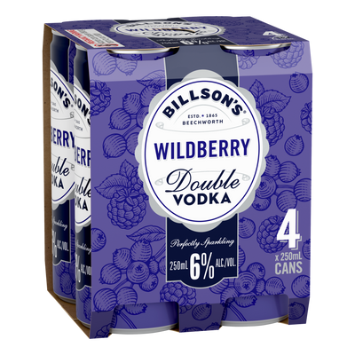 Billson's Wildberry DOUBLE Vodka 6% 250ml Can 4 Pack