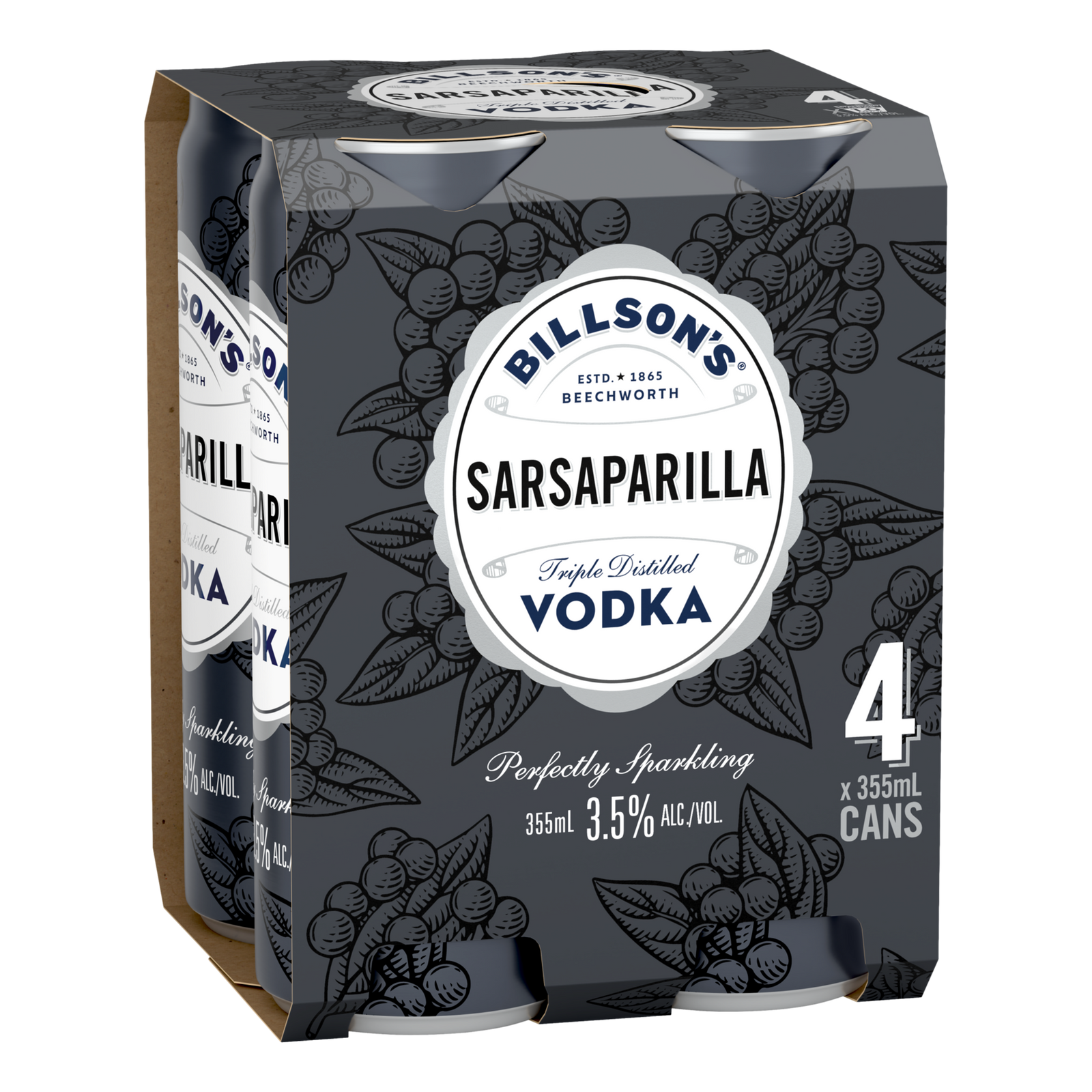 Billson's Sarsaparilla Vodka 3.5% 355ml Can 4 Pack