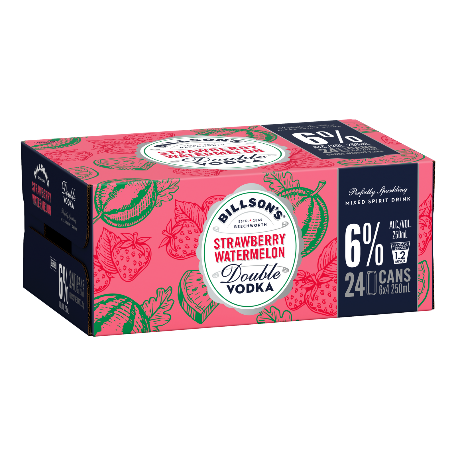 Billson's Strawberry Watermelon  DOUBLE Vodka 6% 250ml Can Case of 24