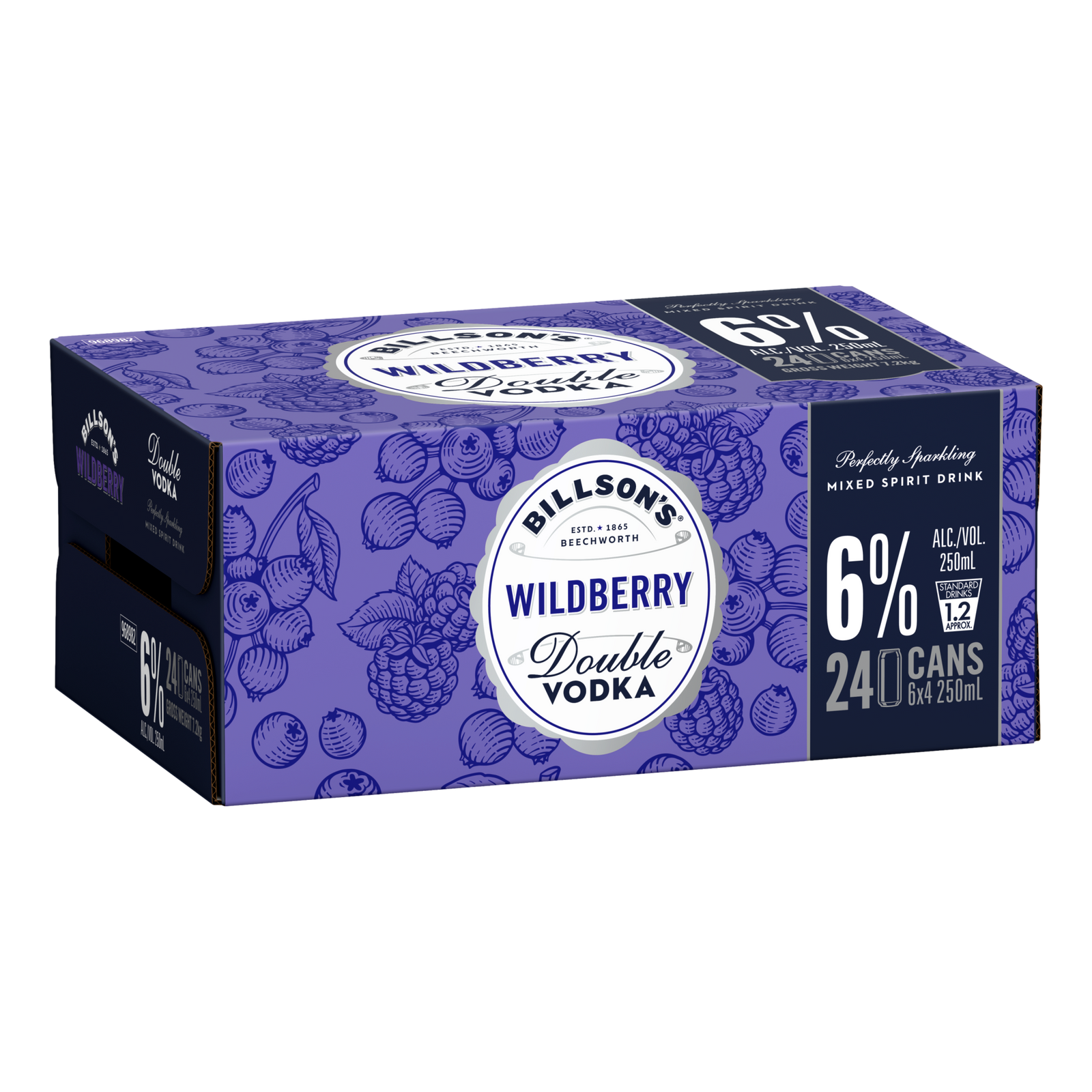 Billson's Wildberry DOUBLE Vodka 6% 250ml Can case of 24
