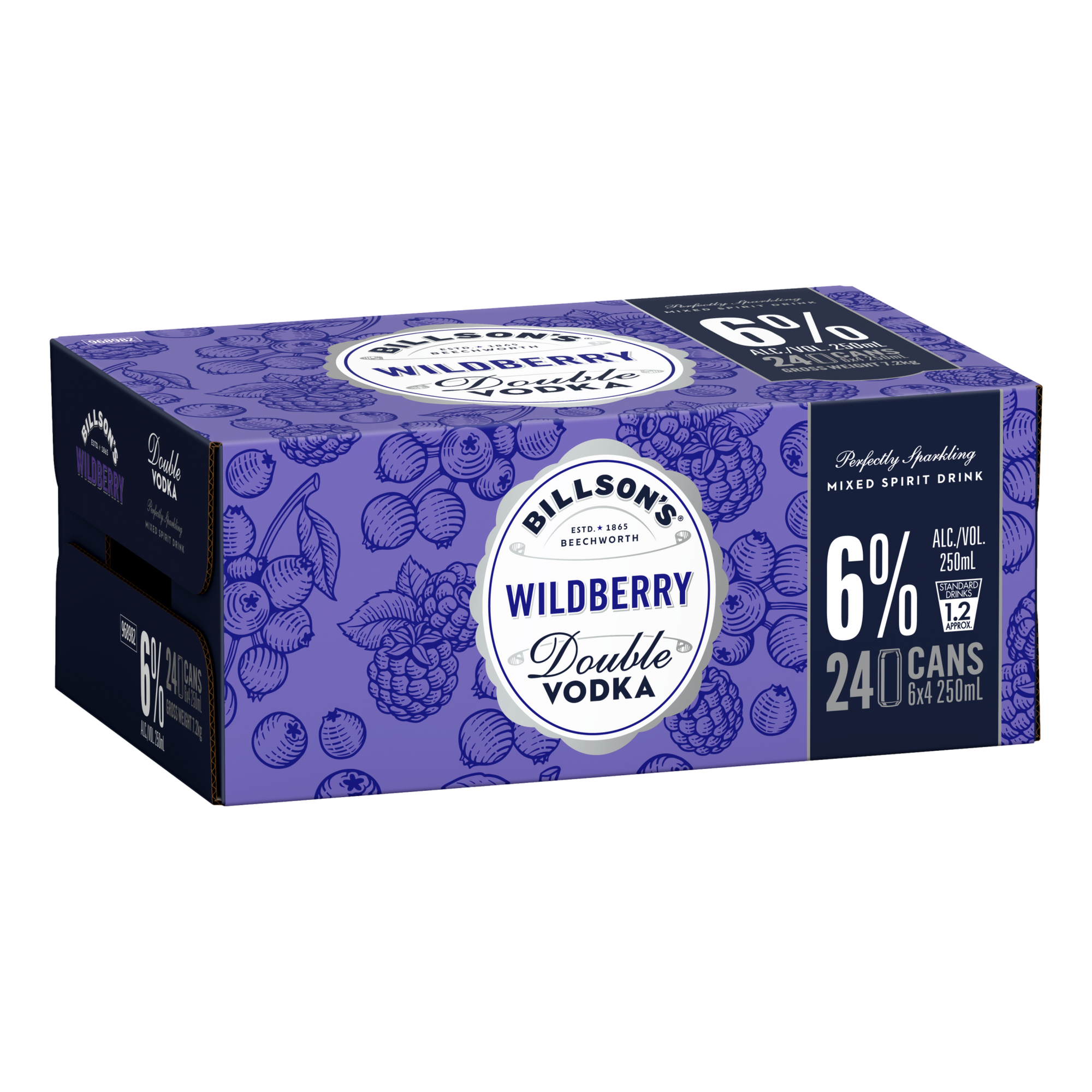 Billson's Wildberry DOUBLE Vodka 6% 250ml Can case of 24