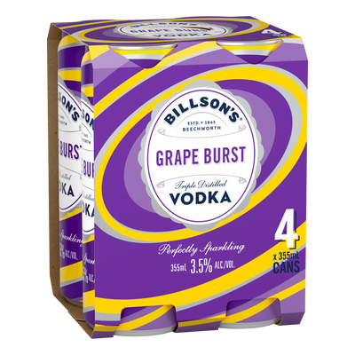 Billson's Grape Burst Vodka 3.5% 355ml Can 4 Pack
