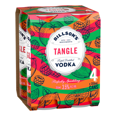 Billson's Tangle Vodka 3.5% 355ml Can 4 Pack