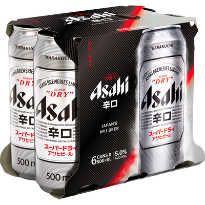 Asahi Super Dry Lager 500ml Can 6 Pack