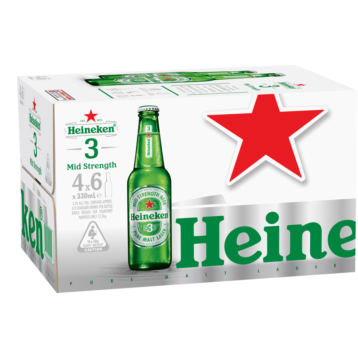 Heineken 3 Lager 3.3% 330ml Bottle Case of 24